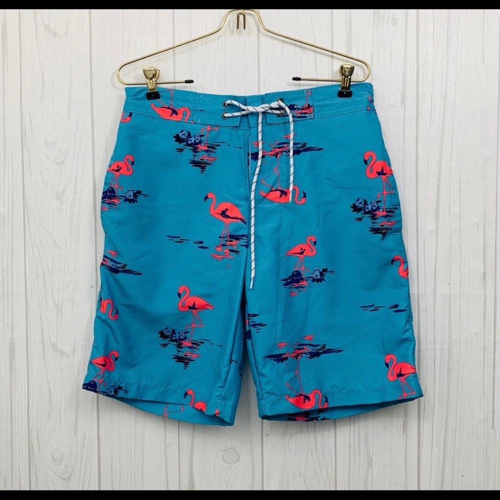 ST JOHNS BAY BLUE & PINK FLAMINGO SWIMMING TRUNKS